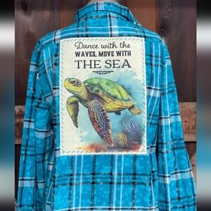 Angry Minnow Clothing Co. Sea Turtle Flannel Shirt Size M